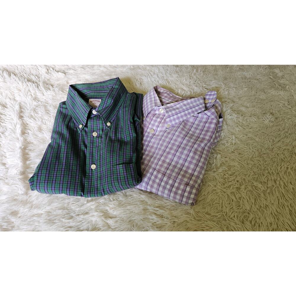 LOT OF 2 Brooks Brothers 346 Mens L Button Down Long Sleeve‎ Non- Iron Plaids